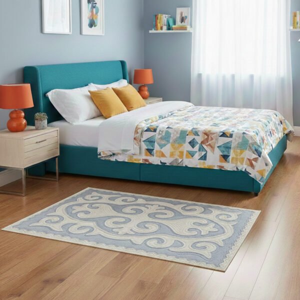 Tapis Sérénité bleu dans une chambre